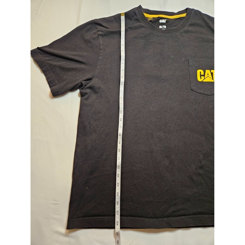 Caterpillar Cat Logo Pocket Tee Men's T-Shirt XL Black Yellow Neck Tape - Picture 9 of 9